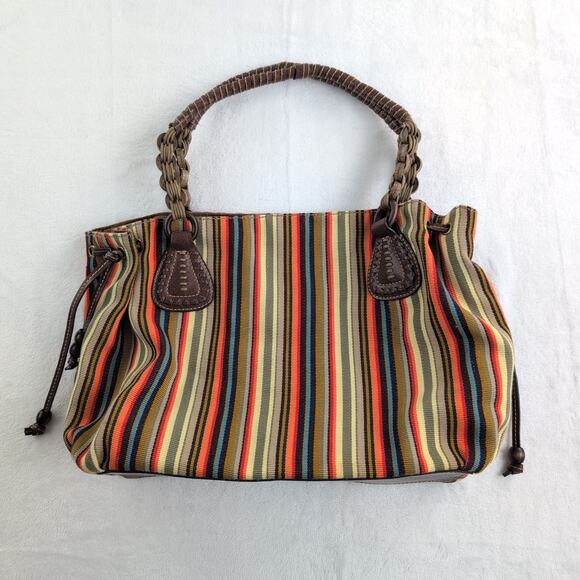 Fossil Earthy Tones Canvas Striped Hobo Hippie Indie Purse Double Handle - Picture 1 of 10